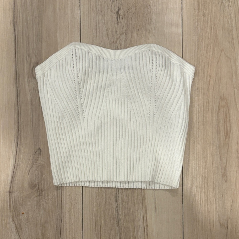 White Ribbed Knit Tube Top